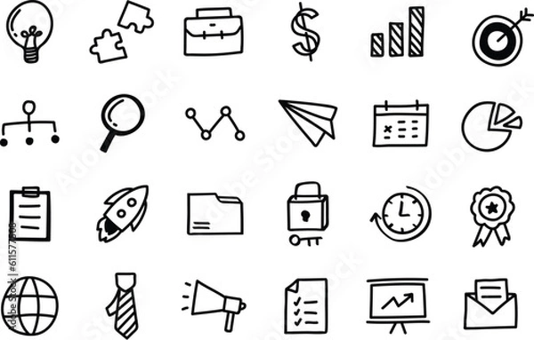 Fototapeta Business and Finance web icons in line style. Money, bank, contact, infographic. Icon collection. Vector illustration.
