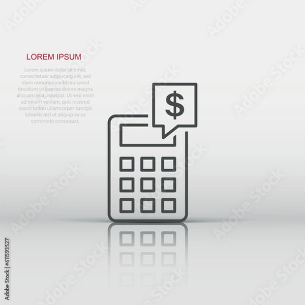 Fototapeta Money calculation icon in flat style. Budget banking vector illustration on white isolated background. Financial payment business concept.