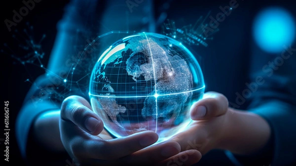Obraz AI, Machine learning, AI Chat, A visionary businessman uses the brain of AI to create strategies and plan business in the digital technology era of future. Science and technology of deep learning