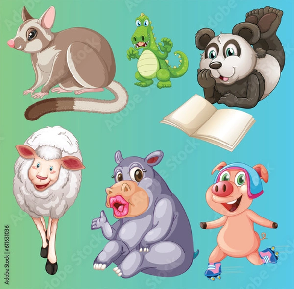 Fototapeta set of funny animals