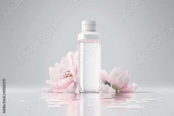 Fototapeta Cosmetic bottle mock up with fflowers Generative AI