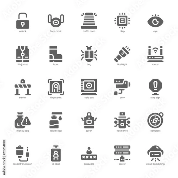 Obraz Security and Service Icon pack for your website design, logo, app, and user interface. Security and Service Icon glyph design. Vector graphics illustration and editable stroke.