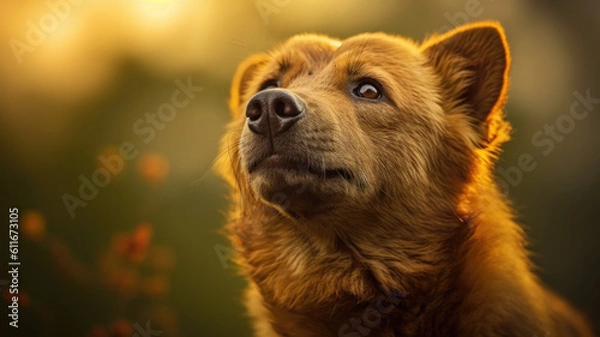 Fototapeta brown bear in warm sunlight created with Generative AI technology