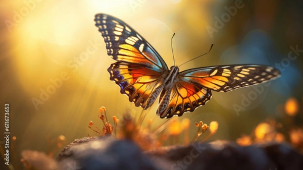 Fototapeta beautiful butterfly in warm sunlight created with Generative AI technology