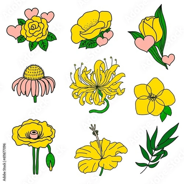 Obraz set of flowers and leaves