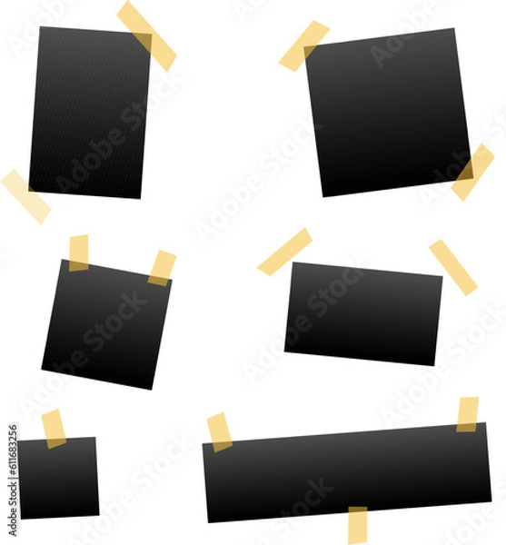 Fototapeta Set of rectangular frames on sticky tape. Photo design template isolated on transparent background. Vector illustration