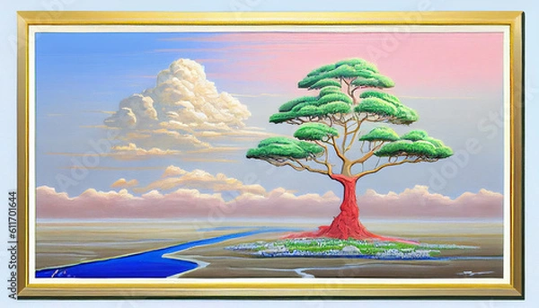 Fototapeta Generative AI landscape with tree