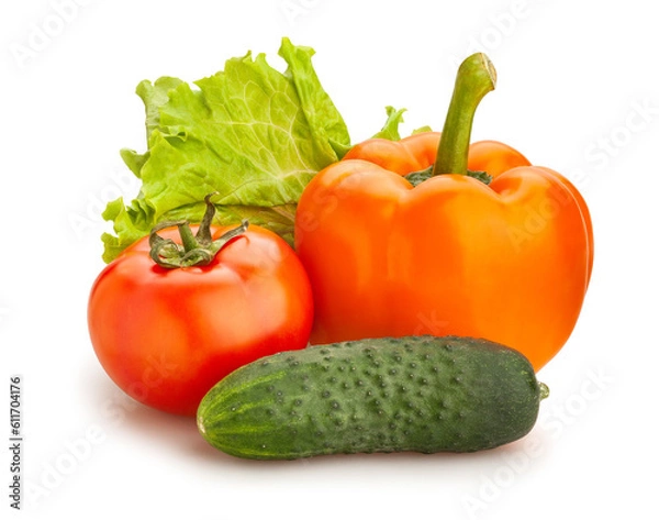 Obraz salad vegetable mix path isolated on white