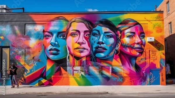 Fototapeta Expressive LGBTQ Pride Mural with Portraits of Diverse Individuals. Generative AI.