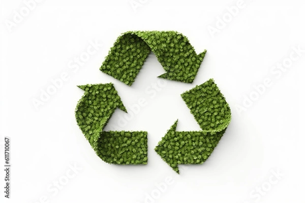 Fototapeta green recycling symbol on white background. Created with artificial intelligence.
