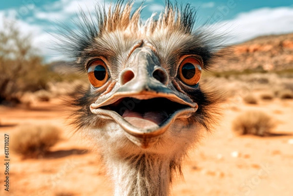 Fototapeta friendly and charismatic emu character involved in an everyday activity, animal influencer, animals banner, Generative AI