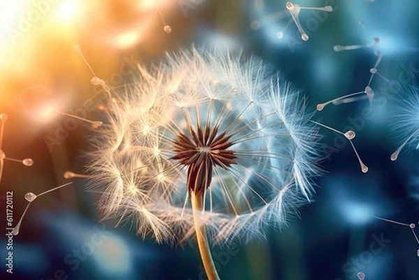 Fototapeta Photo of a close-up dandelion plant. Generative AI