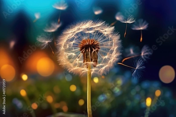 Fototapeta Photo of a close-up dandelion plant. Generative AI