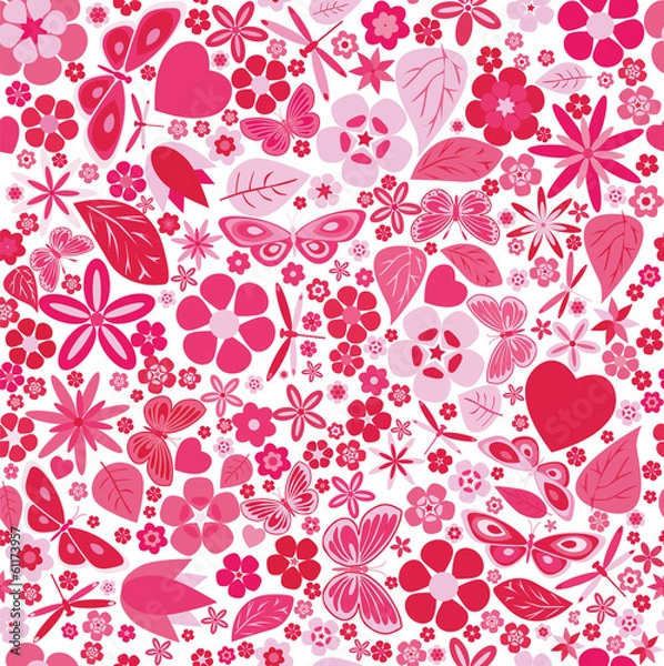 Obraz Flowers and butterflies colored pattern