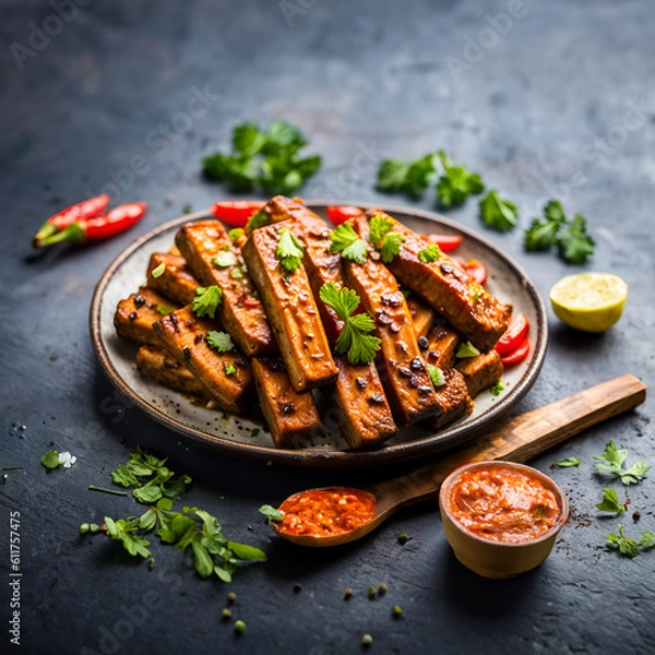 Obraz Marinated Baked Tempeh. Generative AI