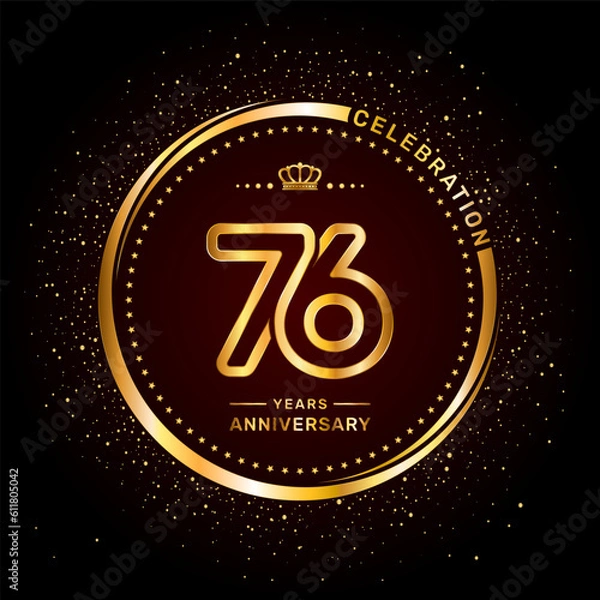 Fototapeta 76 year anniversary logo with double line number style and gold color ring, logo vector template