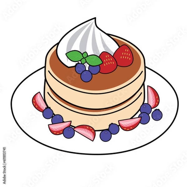 Fototapeta イチゴとブルーベリーのパンケーキ