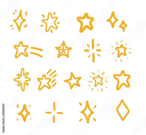 Fototapeta Doodle star set. Hand drawn vector stars and sparkles