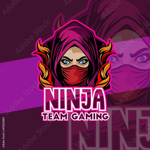 Fototapeta ninja in mask esport logo mascot design emblem mascot for sport Team. Concept style for badge, emblem and tshirt printing. angry ninja illustration for sport and esport team.