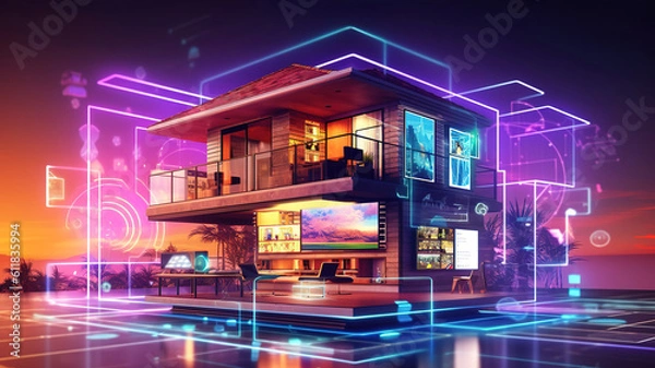 Fototapeta Modern smart home management system using augmented reality. Generative Ai