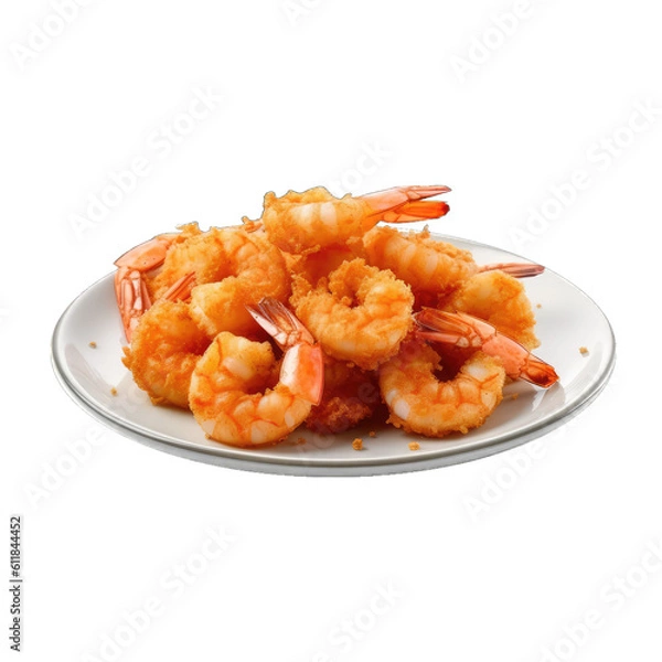 Fototapeta Fried shrimp on plate isolated on transparent background
