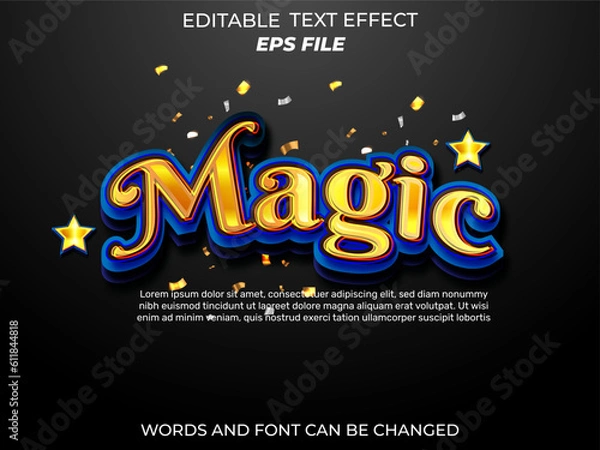 Fototapeta magic text effect, font editable, typography, 3d text. vector template