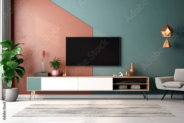 Fototapeta Living room with flat plasma television. Generative AI
