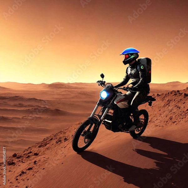 Fototapeta futuristic sci fi of bike on mar, Generative AI