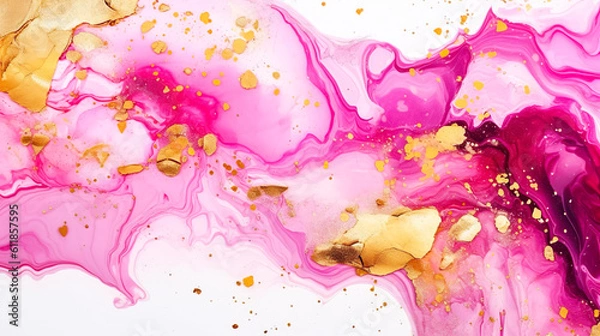 Fototapeta ピンクとゴールドのアルコールインクアートの背景　Generative AI