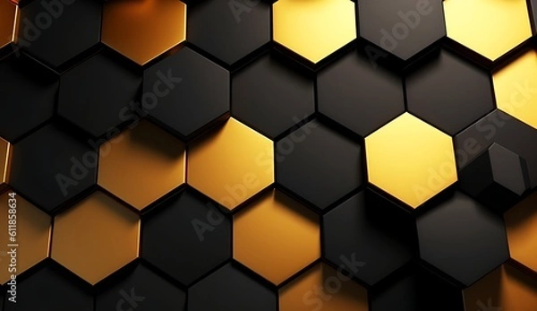 Fototapeta Abstract black and gold hexagonal luxury background. Generative AI