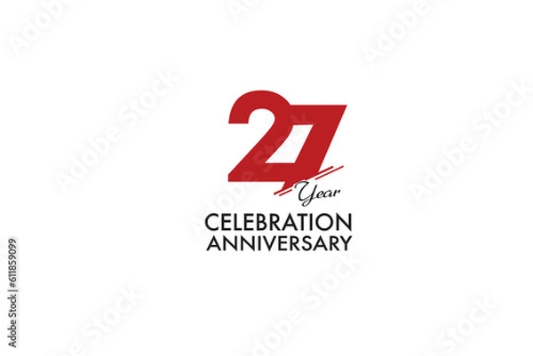 Fototapeta 27th, 27 years, 27 year anniversary with red color isolated on white background, vector design for celebration vector