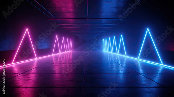 Fototapeta Cyber Retro Futuristic Neon Tunnel: Glowing Blue and Orange in Concrete Grunge. created with Generative AI