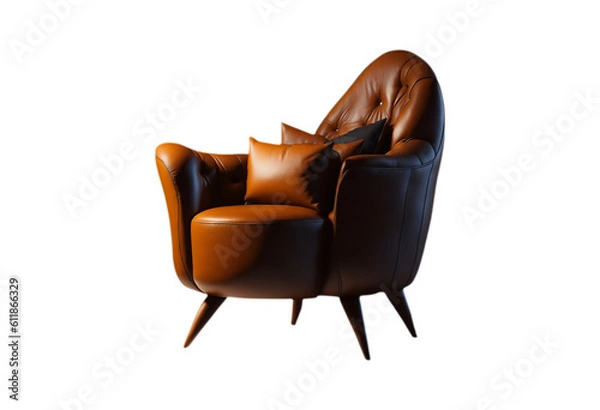 Fototapeta Leather Armchair-Stylish and Comfortable Furniture. isolated on transparent background. Generative Ai