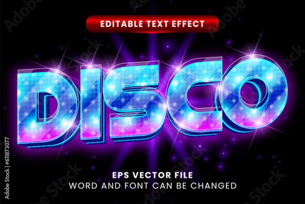 Obraz Neon glow disco lamp editable vector text effect