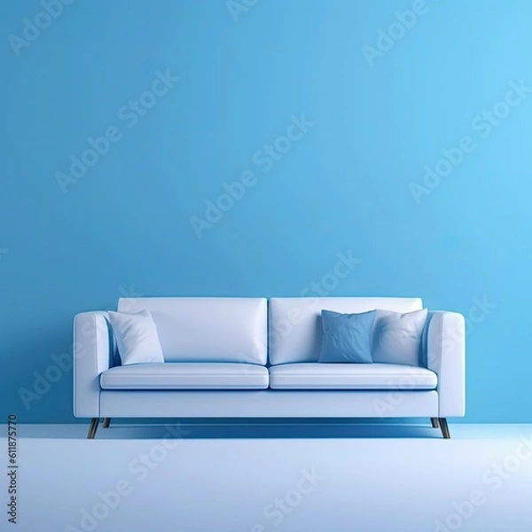 Fototapeta Soft blue sofa on blue background with bright light