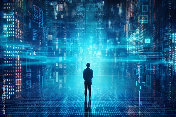 Obraz Man and Artificial intelligence concept.Generative AI