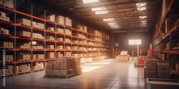 Obraz warehouse with packages and heav. Generative AI