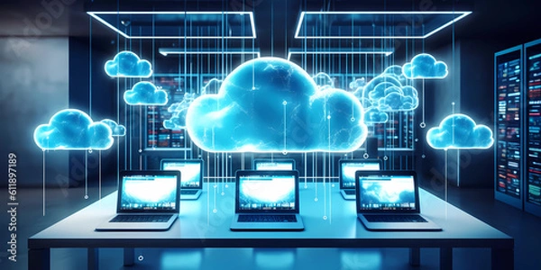 Obraz cloud technology Cloud computing Devices connected to. Generative AI