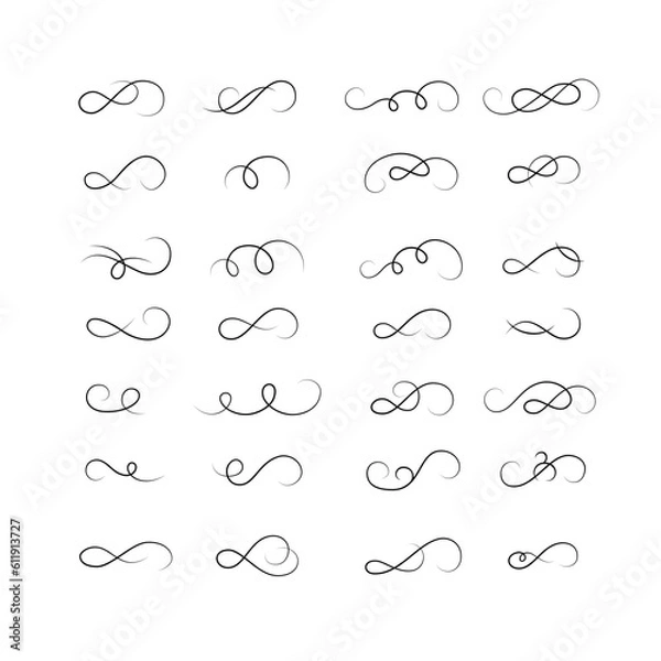 Obraz Set of different swirls. Calligraphy swirls, borders, divider, ornaments. Collection of decorative design elements. Vector illustration.	