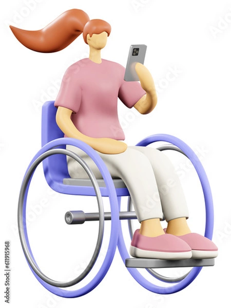 Fototapeta Disabled woman in working, Diverse workspace, 3d rendering illustration.