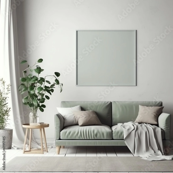 Fototapeta blank frame mockup on the wall in the cozy living room