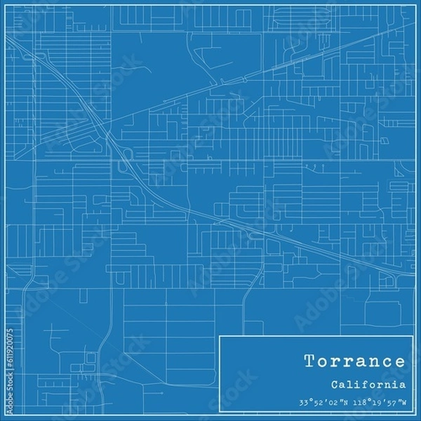 Obraz Blueprint US city map of Torrance, California.