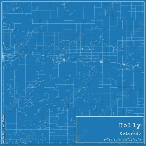 Fototapeta Blueprint US city map of Holly, Colorado.