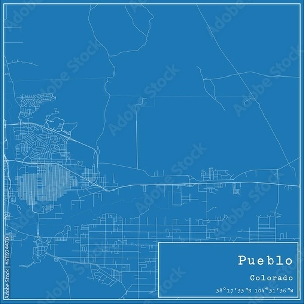 Fototapeta Blueprint US city map of Pueblo, Colorado.