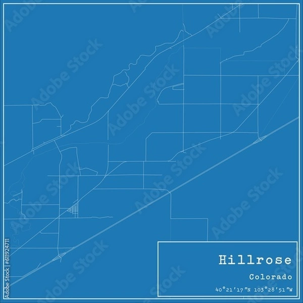 Fototapeta Blueprint US city map of Hillrose, Colorado.
