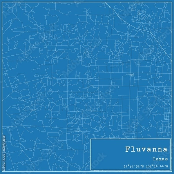 Fototapeta Blueprint US city map of Fluvanna, Texas.