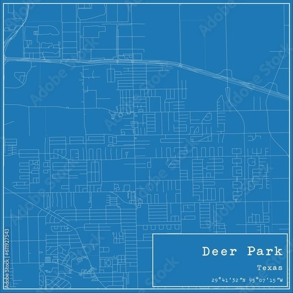Obraz Blueprint US city map of Deer Park, Texas.