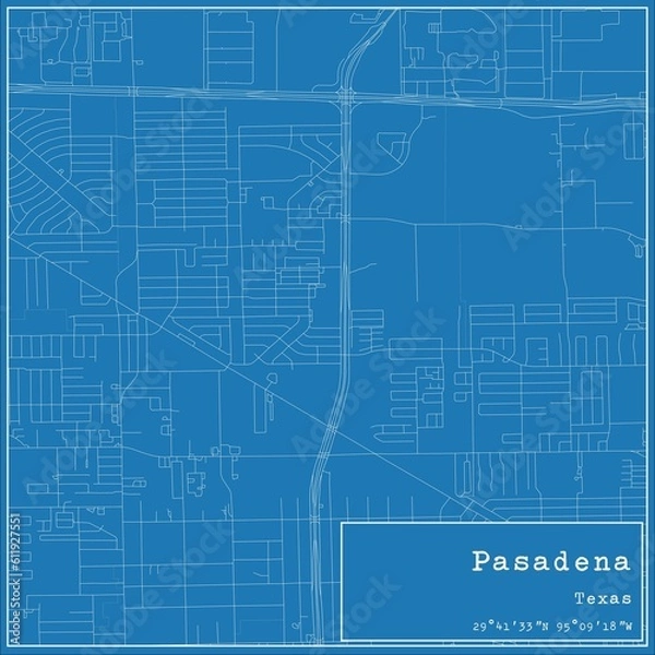 Obraz Blueprint US city map of Pasadena, Texas.