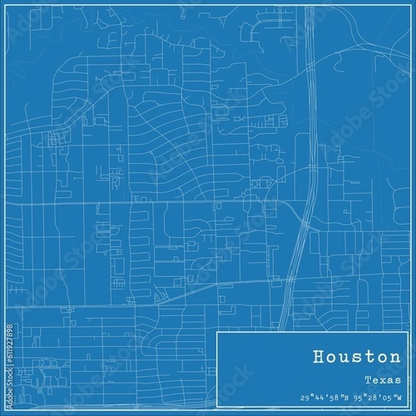 Obraz Blueprint US city map of Houston, Texas.