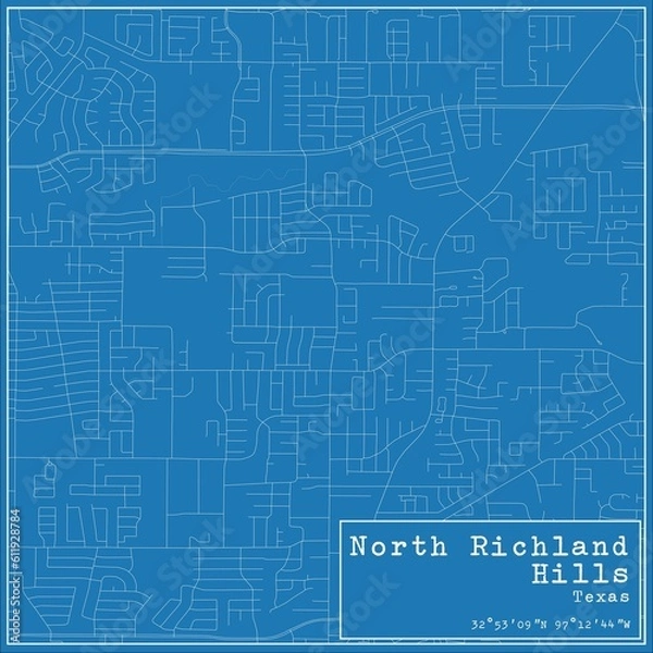 Obraz Blueprint US city map of North Richland Hills, Texas.
